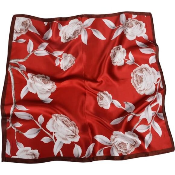 Neck Scarf Lightweight, Small Square Scarfs- Red - Picture 3 of 5